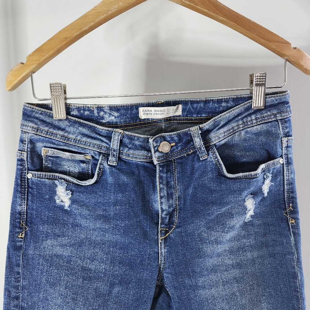 Zara Basic Dark Blue Medium Distressed Skinny Jea… - image 4